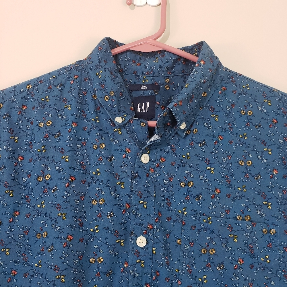 GAP Floral Print Long Sleeve Button Down Shirt Size Large
